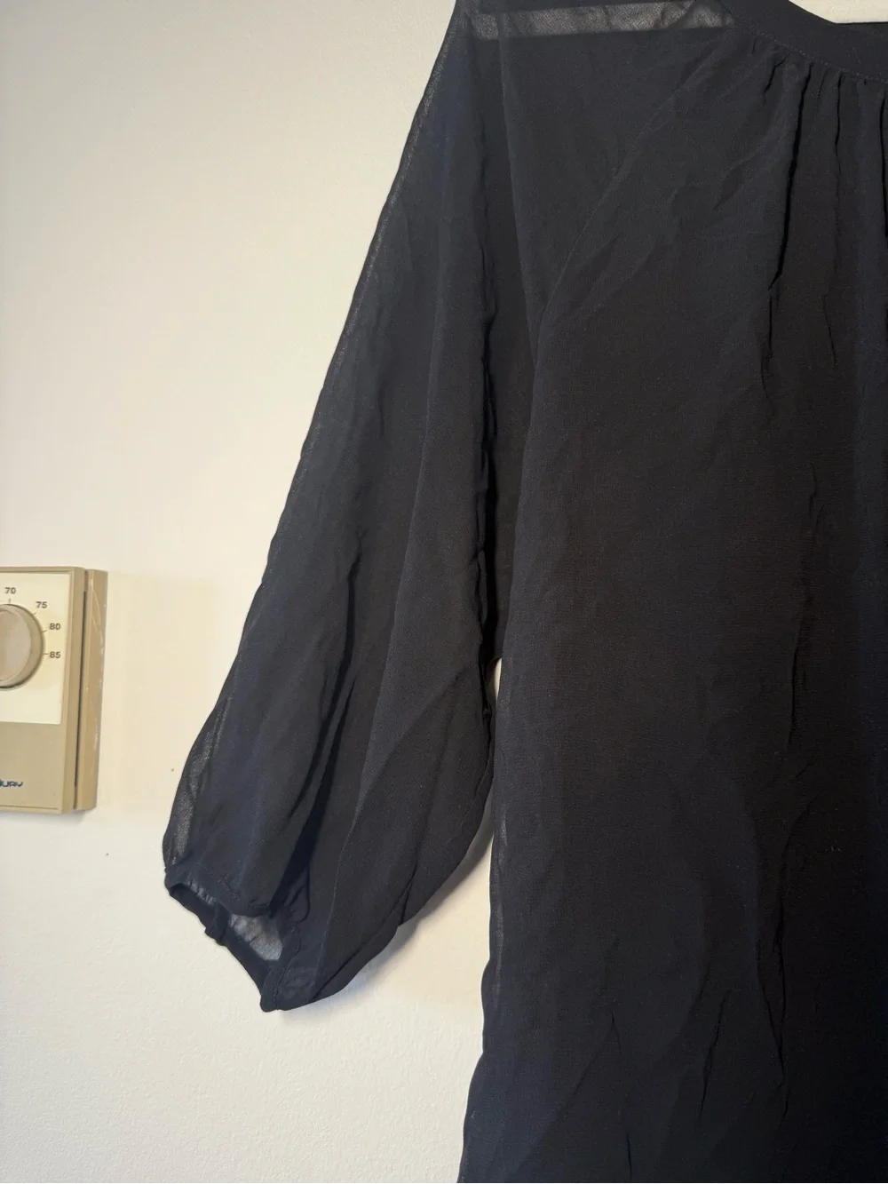Calvin Klein Black Sheer Gathered Neck Blouse